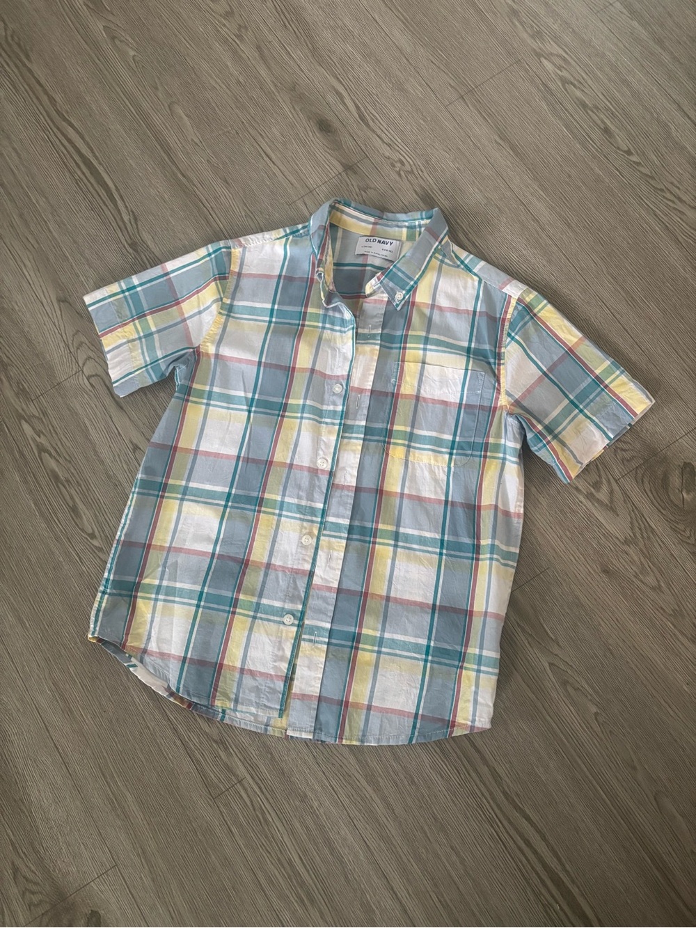 5/$25✨Old Navy Short Sleeve Plaid Button-Down Shirt - Blue, Yellow, White